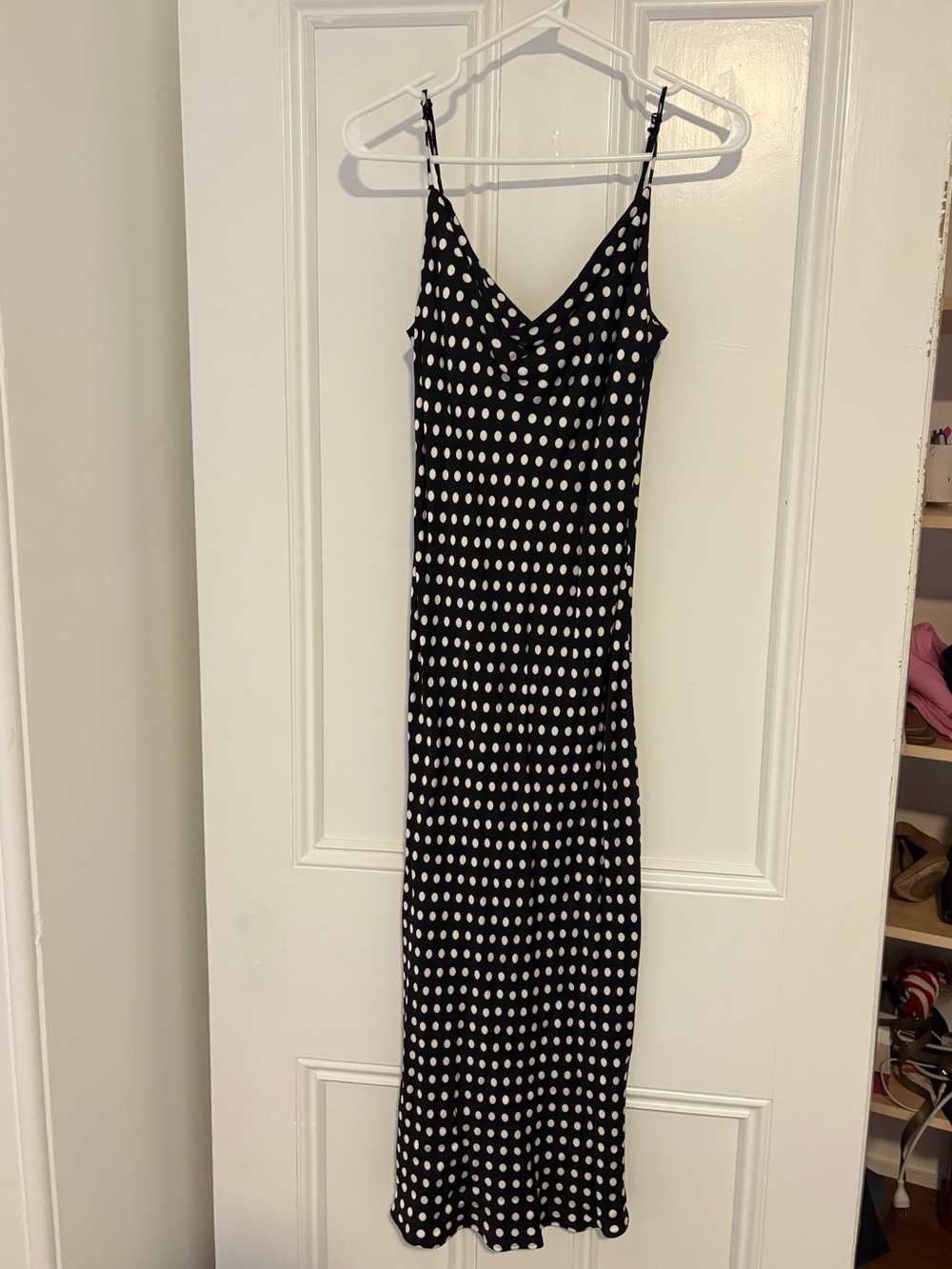 Zara Black Slip Midi Dress with White Polka Dots